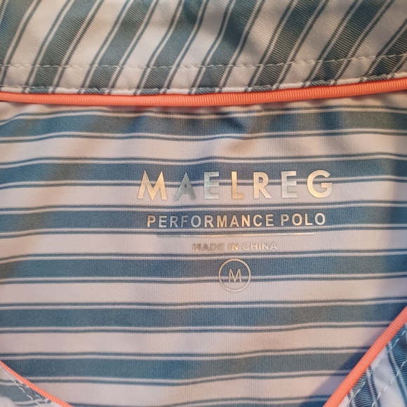 Maelreg Striped Light Blue Performance Golf Polo Men's Size Medium - Picture 2 of 8